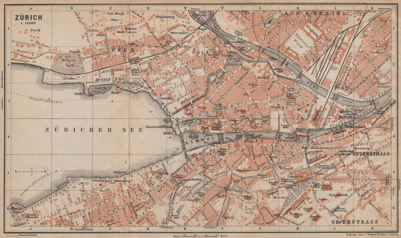 ZÜRICH. Zurich. town city stadtplan. Switzerland Suisse Schweiz 1907 old map